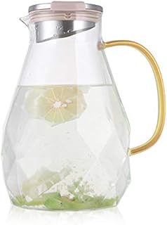 Cedilis 85 Ounces Glass Pitcher with Stainless Steel Lid, Diamond Pattern Water Carafe with Handle, Borosilicate Beverage Pitcher for Homemade Iced Tea, Juice and Cold & Hot Water