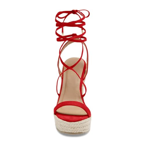Image of Coutgo Women's Espadrille Wedges Lace Up Platform Ankle Cross Strap Slingback Summer Dress Sandals