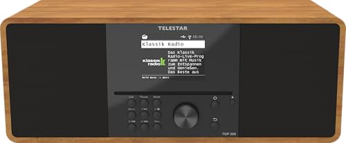 TELESTAR TOP 300 – DAB+/Internetradio mit CD-Player (Stereo, 2 × 15 W, Streamingdienste, Bluetooth Sende-/Empfangsfunktion, USB-Recording, Notfallwarnsystem) – Holz