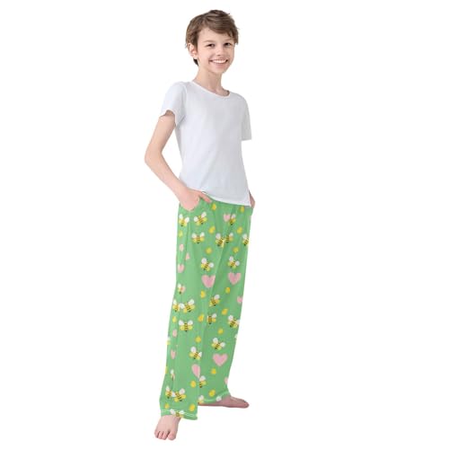Pajama Bottoms, Pajamas Pant Cartoon Bees Lounge Wear Casual Pink Hearts Sleep Long Pants Soft Pjs Sleepwear 7
