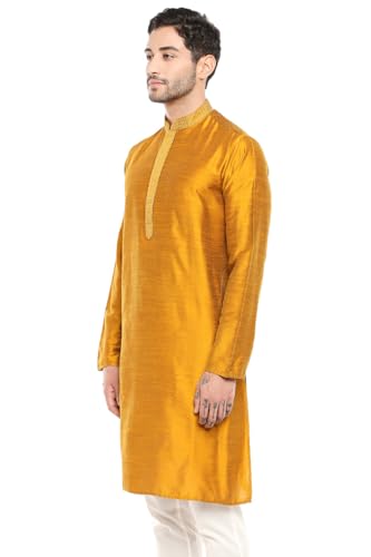 In-Sattva Men's Indian Embroidered Banded Collar and Placket Long Kurta Tunic3