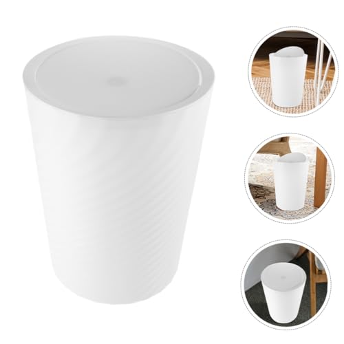 Caneca de basura rectangular blanca con tapa oscilante miniatura 6