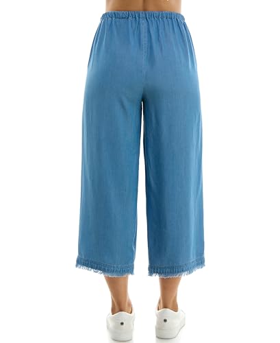 Zac & Rachel Women's Tencel Capri Length Pant with Self Adjustable Rope Belt, Functional Pockets, and Fringe Ankle Detail4