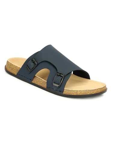 Image of Men Full Cover Double Buckle Slippers | Covered Slip-On Sandals for Men | Comfortable Footwear | Adjustable Strap Rubber Sandals | Anti-Slip Sole Slippers