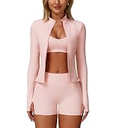 3 Piece Workout Sets for Women High Waisted Seamless Shorts Crop Top Jacket Gym Yoga Outfit Stret...