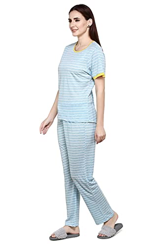 Image of Evolove Women's Cotton Round Neck Short SleevesNight Suit Set /Top Pyjama Set Super Soft Comfortable (Nightsuit-Round-HS-4)