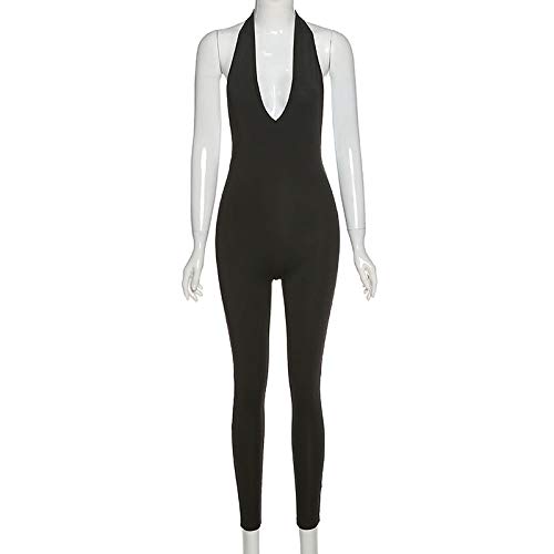 LuFeng Women\'s Sexy Bodycon Halter Deep V Neck Backless Party Long Jumpsuits Romper Black - Thumbnail 4