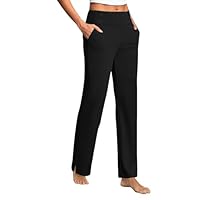Pantalon Yoga Femme Fluide Elegant Taille Haute Bouton Jambes Droites Palazzo Été Casual Confortables Jambe Larges Élastique Travail Décontracté Pantalons avec Poches Pantalon Noir Femme
