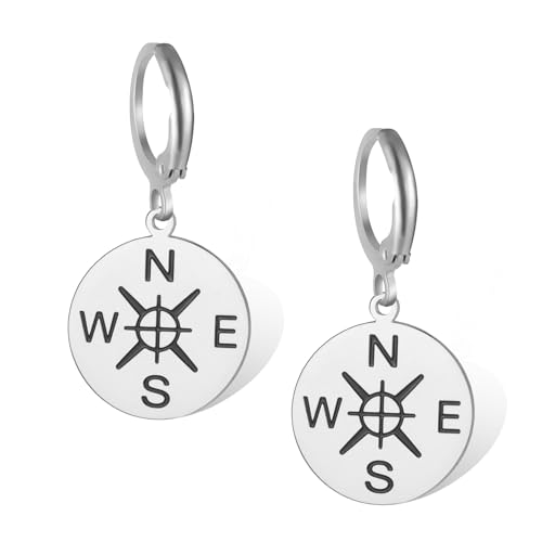Pendientes de brújula para mujer, acero inoxidable, náuticos, viajes, graduación, amistad, talismán, joyería, talla única, Acero inoxidable, Sin piedra preciosa