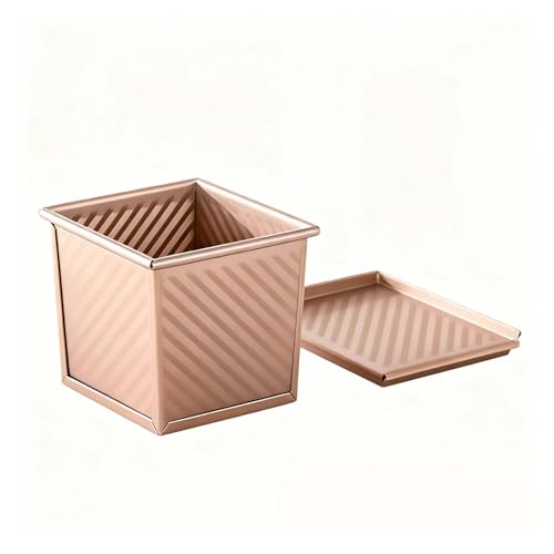 LTHERMELK molde pan de molde con tapa, 250 g, forma de onda, cuadrado, oro rosa, para pan de masa madre, sándwich, horno de aire caliente, freidora de aire caliente, 11,5 x 11 x 12 cm