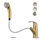 BRAVEBAR Gold Kitchen Faucet with Sprayer - Matte Brushed Gold Kitchen Sink Faucets with Pull Out Sprayer, Single Handle 1 Hole Faucet Solid Brass Commercial RV Faucets 2 Modes 150°Rotation No Lead