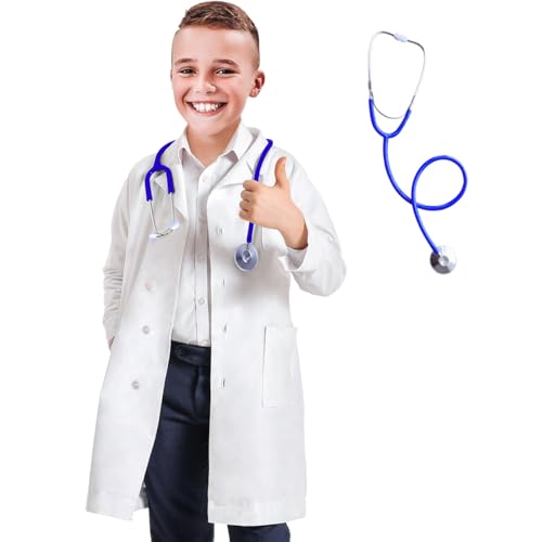Image of Lab Coat for Kids - White Doctor Coat with Stethoscope Toys Kids Vet Coat, Doctor Dress Up Costume for Toddler Boys Girl