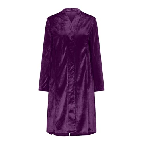 Long Velvet Cardigan for Women Open Front Long Sleeve Loose Jacket Outerwear Back Split Duster Coat with Pockets3
