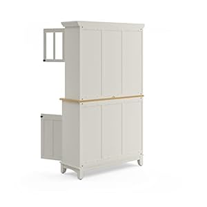 homestyles Buffets Off White Server with Hutch and Natural Wood Top