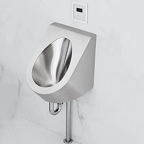 OTQEFTN Bathroom Wall-Mounted Urinal Men's Sanitary Ware, Non-Contact Stainless Steel Urinal with Sensor Flush Valve, High-Efficiency Flushing Urinal kit