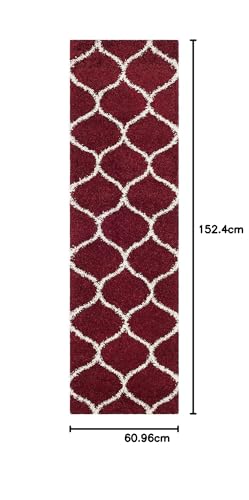 Image of Super Ultra Modern Soft Shaggy Handcrafted Anti-Skid Silk Touch Carpet, Size 2x5 Feet, Color REDD & Ivory