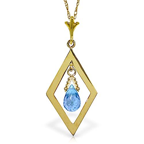 Galaxy Gold GG 14k Solid White, Rose, Yellow Gold Necklace with Natural Briolette Blue Topaz Pendant
