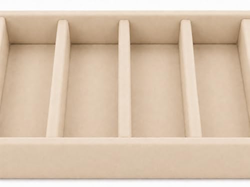 Image of La Trove 6 Slot Velvet Bangle Organizer Tray for Kada & Bracelets, Cream | Soft lined sections hold bangles, kada, bracelets, rings & chains; keeps accessories sorted in drawer, wardrobe & vanity top