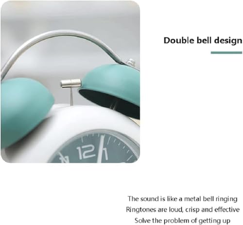 Image of Alarm Clock Analog Table Clock with Twin Bell Design and Numbered Dial, Desktop Timepiece (Alloy Steel Twin Bell Green)