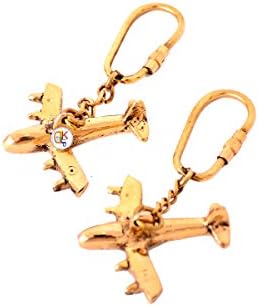 KDT Gold Brass Metal Aircraft Aeroplane Stlish Keyring / Keychain for Men / Women - Set of 2 Pieces