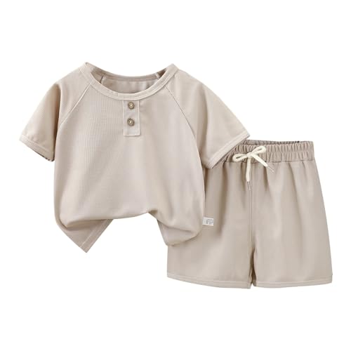Generisch Ensemble survêtement pour enfant - Ensemble de sport pour garçons et filles - Ensemble d'entraînement et de football avec short et t-shirt, Costume B2 beige, 2-3 ans
