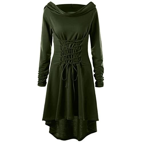 Robe de costume femmes pull à capuche lacets haut et bas bandes armée