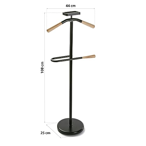 Versa Cham Moderner und multifunktionaler Herrendiener mit 2 Haken oder Aufhängern für Männer- oder Damenkleidung, Maßnahmen (H x L x B) 108 x 44 x 25 cm, Metall, Farbe: Schwarz und Holz