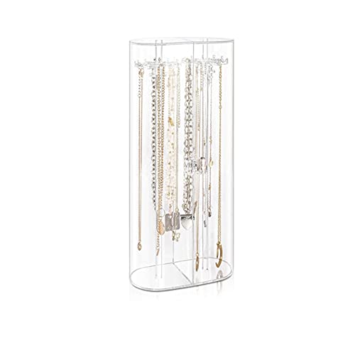 Aitao Acrylic Necklace Stand, Dustproof Rotatable Hook Necklace Storage Box, Pendant Bracelet Display Cabinet (Color : Oval)