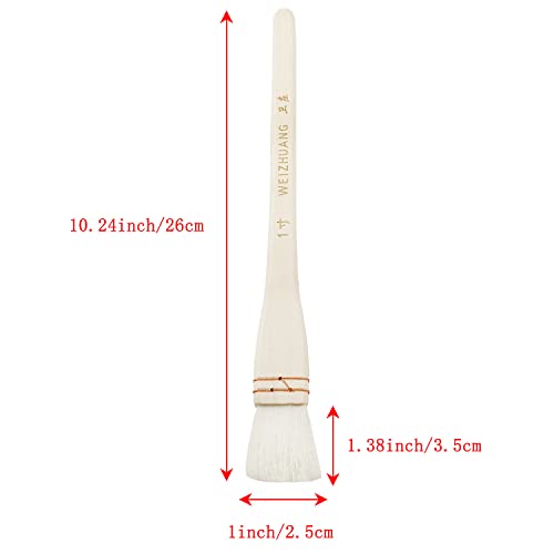Zyamy Creative Mark Hake Paintbrush Set 4Pcs 1 Inch Professional Soft White Goat Hair Stitch-Tied Brushes For Wash, Background Work,Watercolor And Ceramic Pottery #TOP1