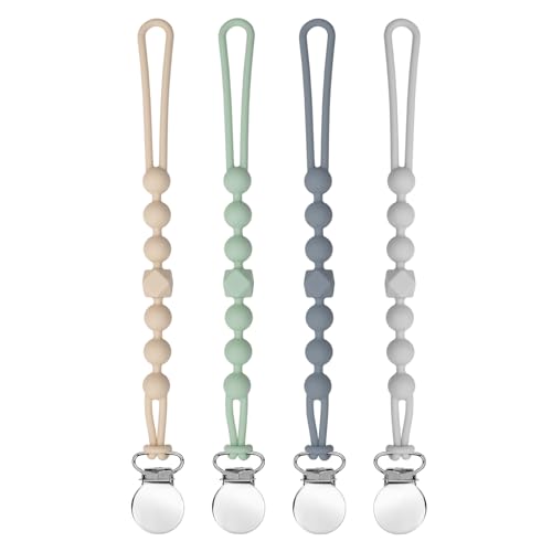 Image of Pacifier Clips for Boys - MORIBOX Silicone Paci Clip Teething Relief with One Piece Baby Binky Holder for Shower Birthday Gift 4 Pack