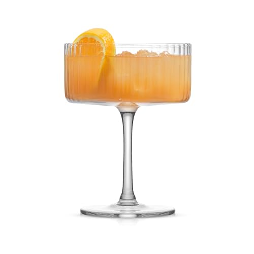image for JoyJolt Fluted Ribbed Glasses - 10oz Coupe Glass Set of 2, Unique Cham