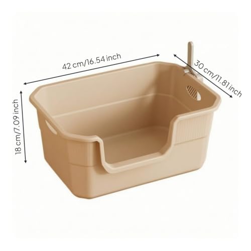Image of Splash-Reducing PP ABS Cat Litter Box with Scoop Anti-Splashing High-Sided Cat Litter Box with Carrying Handles Easy to Petfresh Toilet Sturdy for Kittens, Home, Beige, Medium Handle