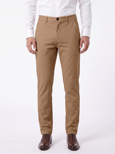 Image of Mehrang Men's Slim Fit Casual Mid Rise, Cotton Blend Trousers, Side Pockets || Classic Slim Fit Chino Pants || Business Casual Dress Trousers