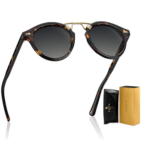 Image of CARFIA Double Bridge Small Acetate Sunglasses for Women Polarized, Retro Metal Brow Ladies Sunnies Fashion Round Eyewears