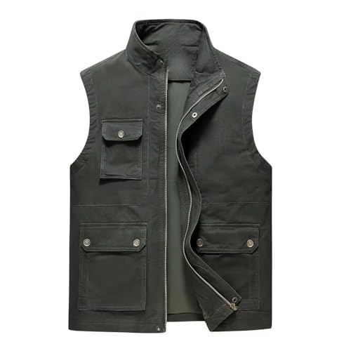 Chaleco de algodón para hombre multi-bolsillos clásico sin mangas casual 3