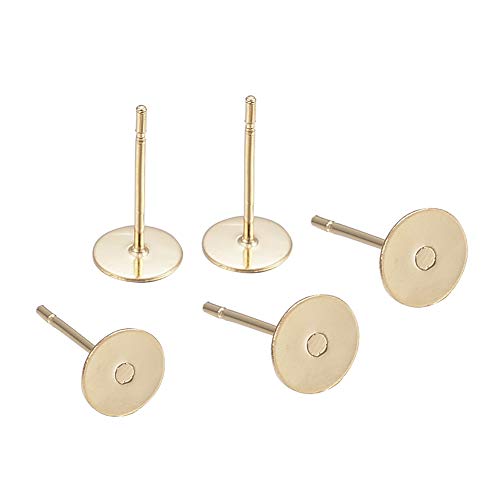 PH PandaHall 20pcs Stainless Steel Earrings Golden Earring Pin Backs Flat Round Ear Studs for DIY Earring Making 8x0.3mm, Pin 0.8mm