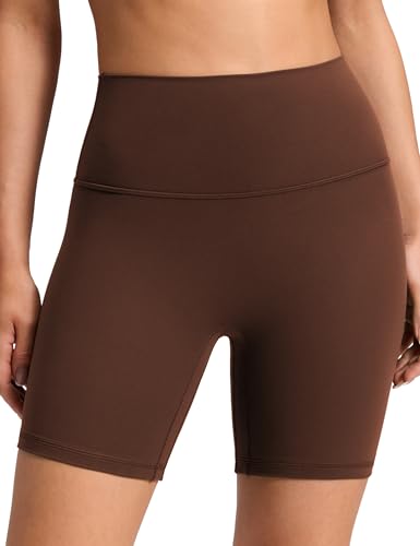 CRZ YOGA Butterluxe No Front Seam Biker Shorts 6 - High Waisted Lounge Pilates Workout Athletic Womens Buttery Soft Lava Brown Medium