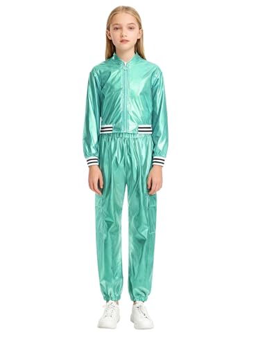 Vêtement de danse pour fille avec blouson sport et pantalon brillant vert clair