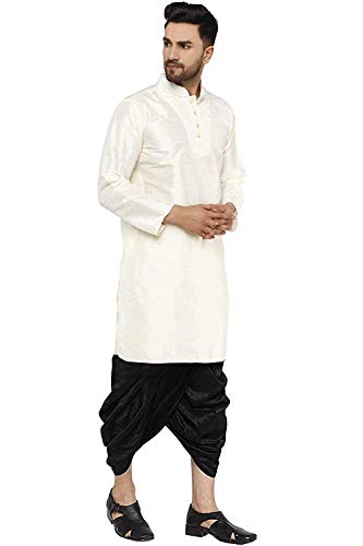 Kurta Dhoti de seda exclusiva conjunto Royal Kurta de caballero en blanco 4