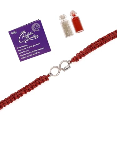Image of Sukkhi Rakhi 925 Sterling Silver Designer Infinity Silver Rakhi Bracelet for Men with Roli Chawal & Free Greeting Card with Certificate of Authenticity | 925 Silver Rakhi for Brother