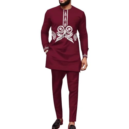 African Suits for Men Dashiki Outfits Traditional Print Formal Mens Attire Nigerian Clothes 2 Piece Party Wear