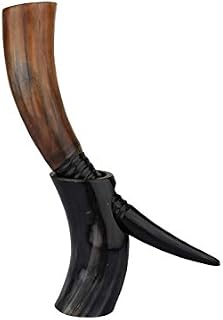 Handicrafts Home Real Ox Horn Drinking Horn with Stand Handmade Beer Viking Vessels