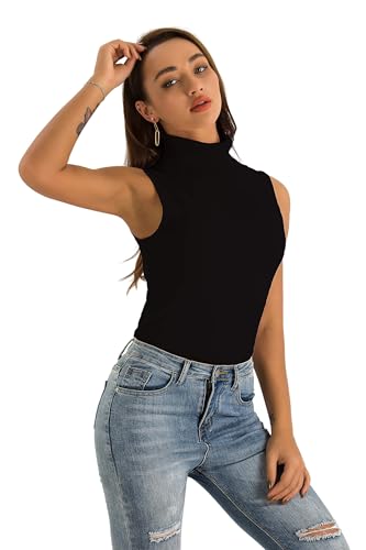 Image of Spicy Sandia Women Stretchable Turtleneck Knit Sleeveless Slim Fit Sweater