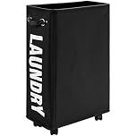 DOKEHOM 25-Inches Slim Laundry Basket on Wheels, Collapsible Rolling Laundry Hamper, Foldable Narrow Corner Clothes Storage Bins (Black)