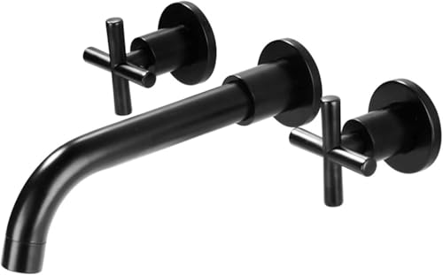 Mezclador de lavabo negro de pared giratorio a 360 grados con doble manija
