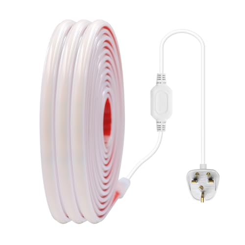 GQL Mains Powered COB Neon Light Strip with Self-Adhesive Tape, 240 LEDs/m, Cut to 10cm, IP65 Waterproof LED Rope Light 220V (3m, Natural White)