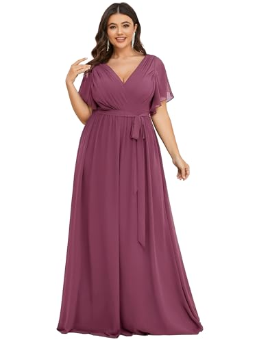 Image of Ever-Pretty Plus Women's Chiffon Bridesmaid Dress A-Line Empire Waist Floor Length Plus Size Formal Wedding Guest Dresses