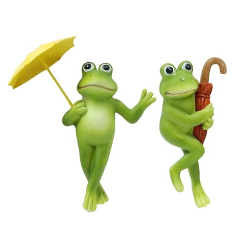Sculpture de grenouille extérieur, statues de grenouille pour jardin,Ensemble de 2 sculptures de grenouille en résine avec parapluie | Accessoires de pot de fleurs, ornements d'animaux, figures d'amén