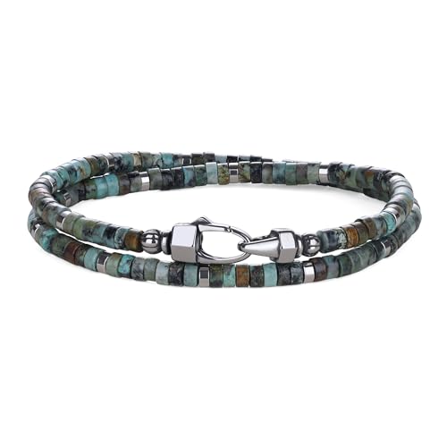 COAI African Turquoise Bracelet for Men Layered Beaded Gemstone Bracelet for Men L