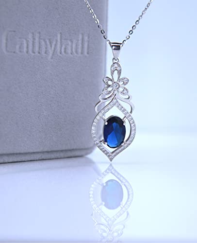 cathyladi Genuine Natural Blue Sapphire Diamond Pendant Necklace For Women Valentines mothers Day Gift Elegant Pendant Oval Cut (11×7mm) 3.15 Carat Blue Sapphire - Image 6